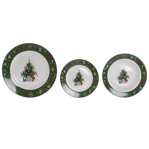 Spisestel Hvid Grøn Porcelæn Bil Jul 26,5 x 26,5 x 2,5 cm 18 Dele