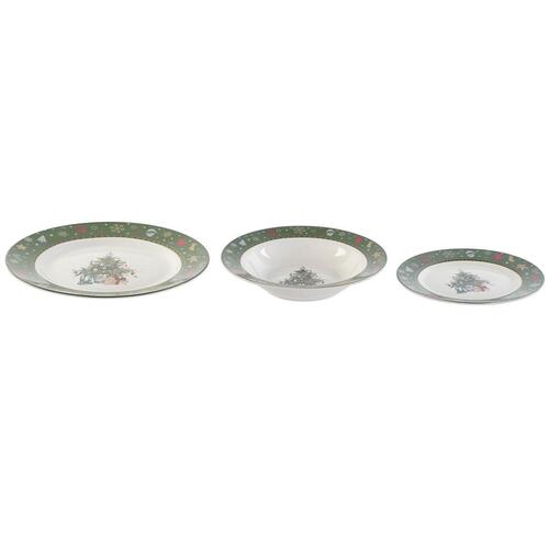 Spisestel Hvid Grøn Porcelæn Bil Jul 26,5 x 26,5 x 2,5 cm 18 Dele