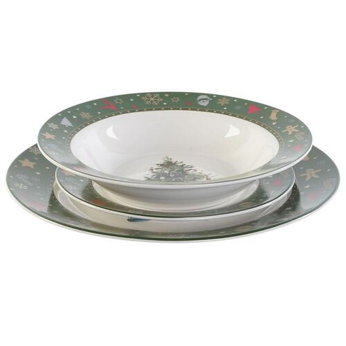 Spisestel Hvid Grøn Porcelæn Bil Jul 26,5 x 26,5 x 2,5 cm 18 Dele