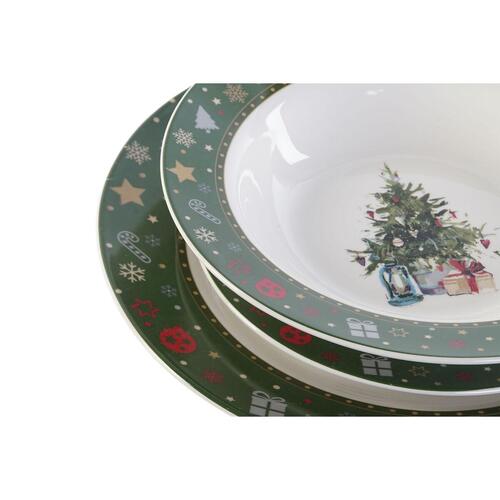 Spisestel Hvid Grøn Porcelæn Bil Jul 26,5 x 26,5 x 2,5 cm 18 Dele