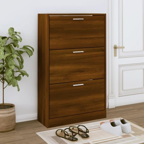 Skoskab med 3 vippeskuffer - 63×24×103 cm, brun egetræsfarve