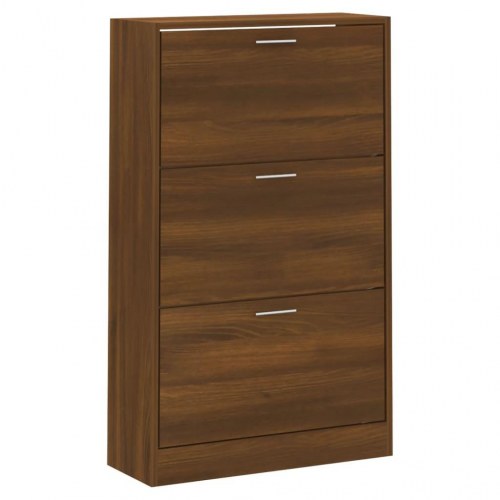Skoskab med 3 vippeskuffer - 63×24×103 cm, brun egetræsfarve
