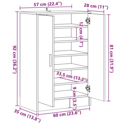Skoskab 60×35×92 cm i konstrueret træ - antik eg