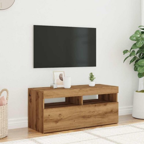 Tv-bord med LED-lys - 90×35×40 cm - konstrueret træ i kunsteg