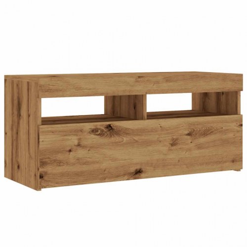 Tv-bord med LED-lys - 90×35×40 cm - konstrueret træ i kunsteg