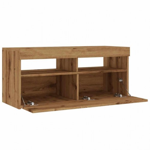 Tv-bord med LED-lys - 90×35×40 cm - konstrueret træ i kunsteg