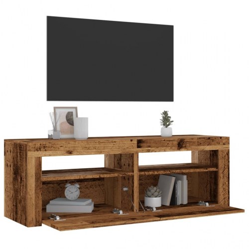 TV-bord med LED-lys 120 x 35 x 40 cm - antikt træ