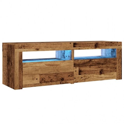 TV-bord med LED-lys 120 x 35 x 40 cm - antikt træ