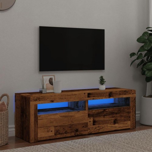 TV-bord med LED-lys 120 x 35 x 40 cm - antikt træ