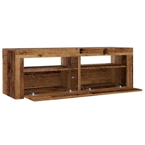 TV-bord med LED-lys 120 x 35 x 40 cm - antikt træ