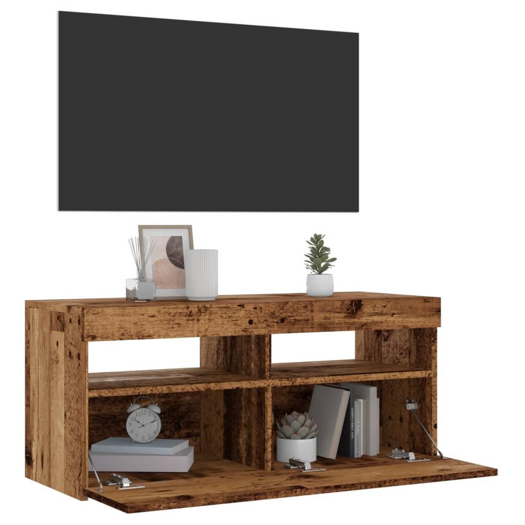 Tv-Skab Med Led-Lys 120X35X40 Cm - 1 / 90 cm / Gammelt træ