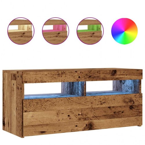 Tv-bord med LED-lys - 90×35×40 cm - konstrueret træ, antikt træ