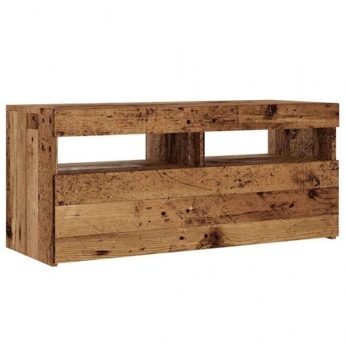 Tv-bord med LED-lys - 90×35×40 cm - konstrueret træ, antikt træ