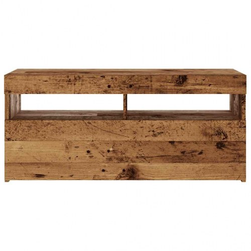 Tv-bord med LED-lys - 90×35×40 cm - konstrueret træ, antikt træ