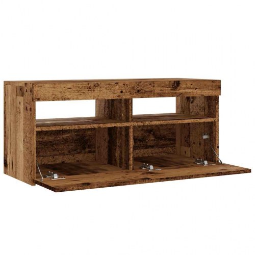 Tv-bord med LED-lys - 90×35×40 cm - konstrueret træ, antikt træ