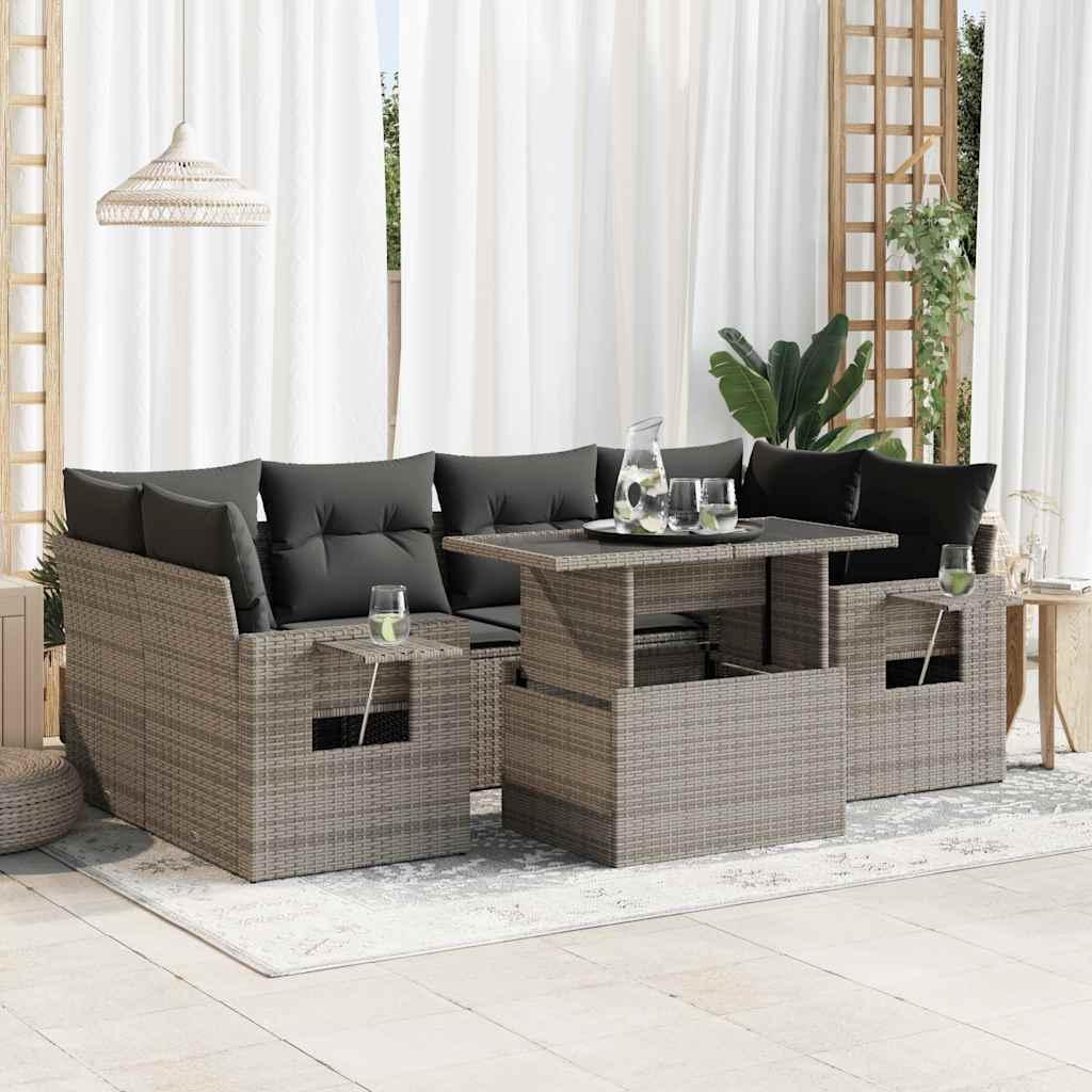 Sofasæt Til Haven 7 Dele Med Hynder Polyrattan - Grå / med opbevaring