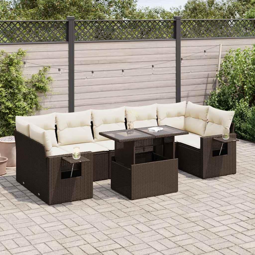 Sofasæt Til Haven 8 Dele Med Hynder Polyrattan - Brun og cremefarvet / med opbevaring