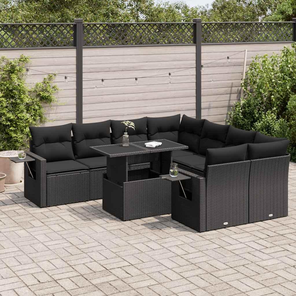 Sofasæt Til Haven 9 Dele Med Hynder Polyrattan - Sort / med opbevaring