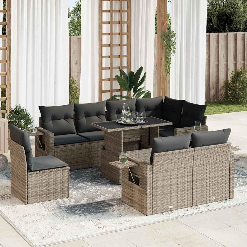 Sofasæt Til Haven 9 Dele Med Hynder Polyrattan - Grå / med opbevaring