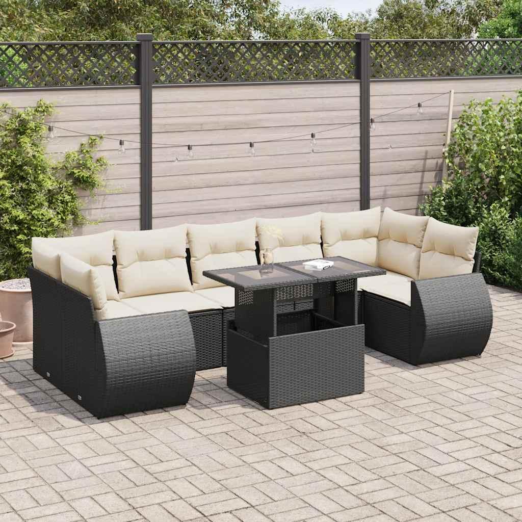 Sofasæt Til Haven 8 Dele Med Hynder Polyrattan - Sort og cremefarvet / med opbevaring
