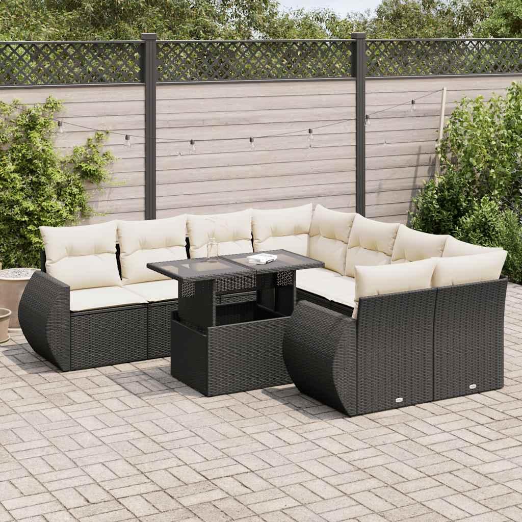Sofasæt Til Haven 9 Dele Med Hynder Polyrattan - Sort og cremefarvet / med opbevaring