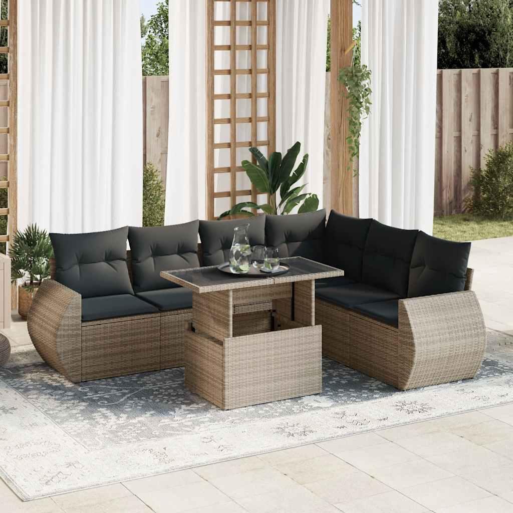 Sofasæt Til Haven 7 Dele Med Hynder Polyrattan - Grå / Med opbevaring