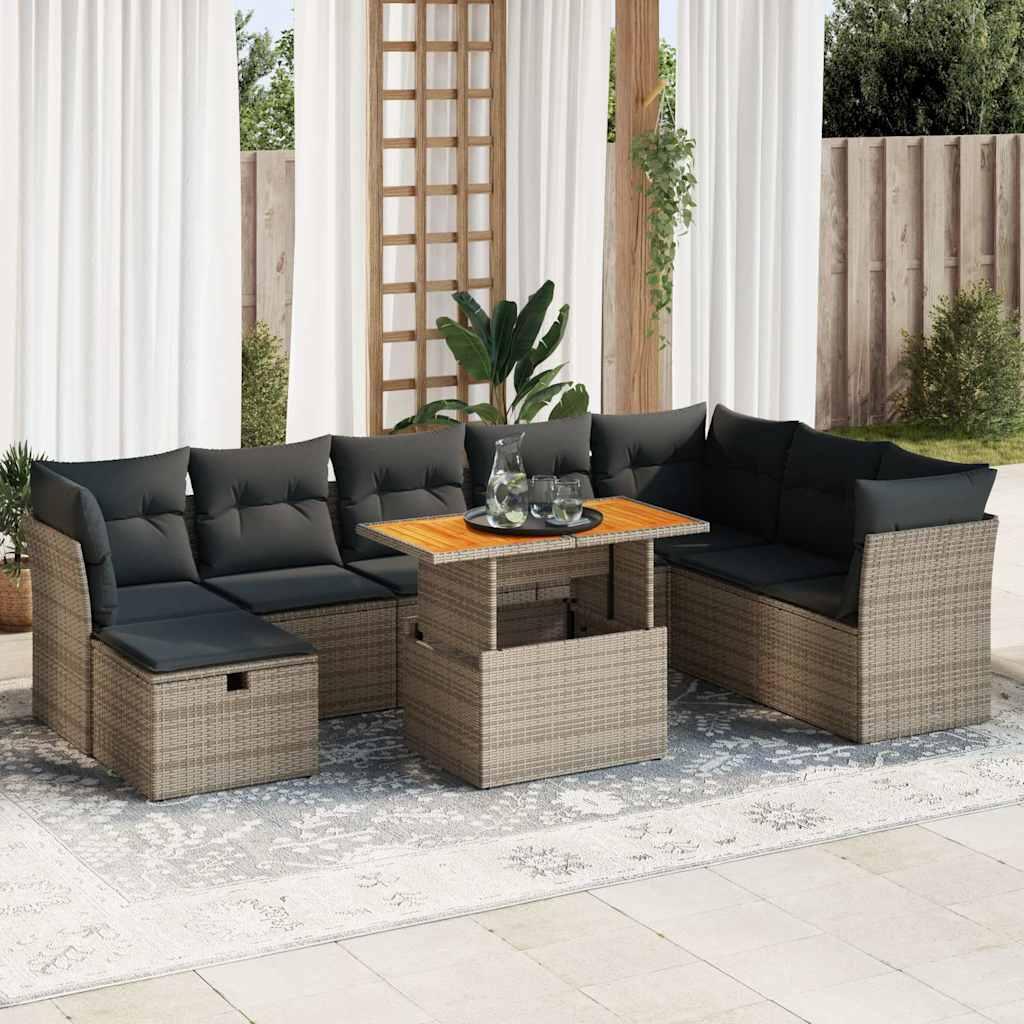 Sofasæt Til Haven 9 Dele Med Hynder Polyrattan - Grå / med opbevaring