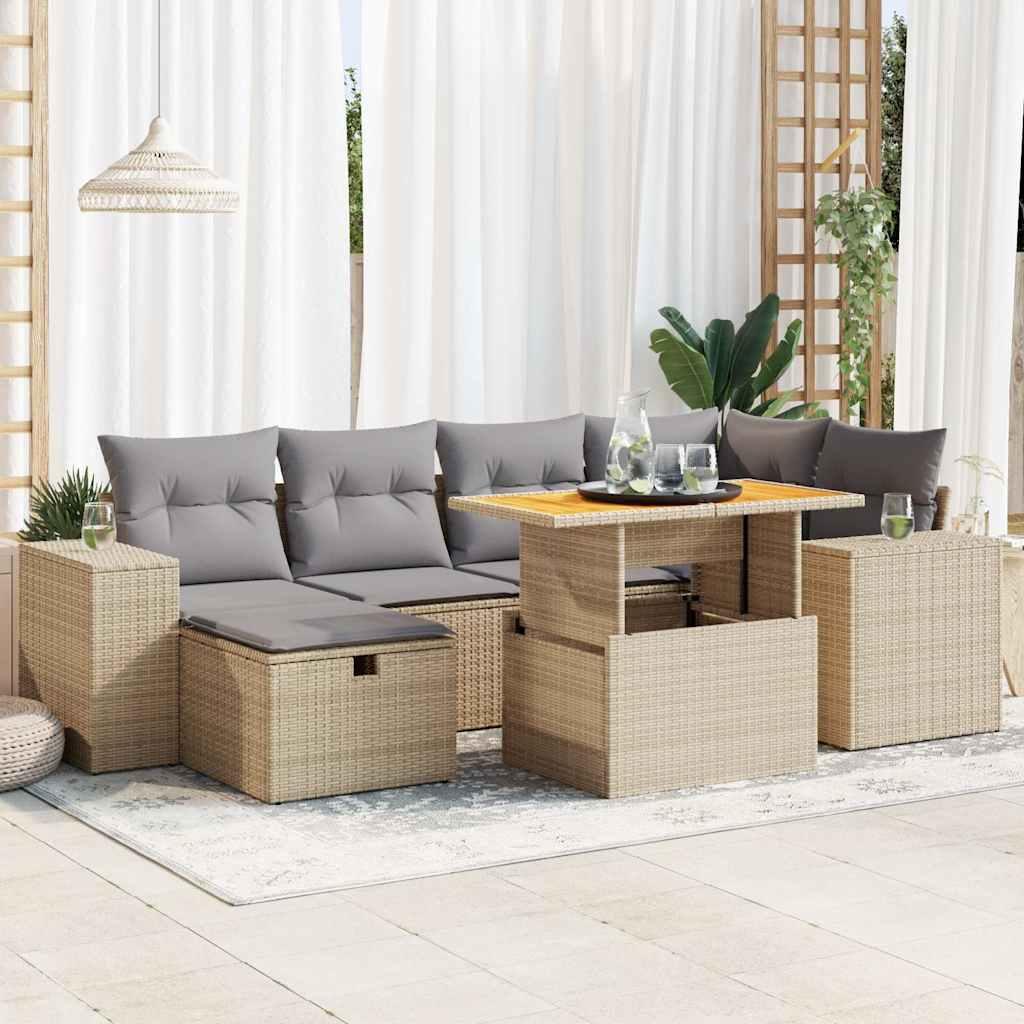 vidaXL sofasæt til haven 8 dele med hynder polyrattan akacietræ beige