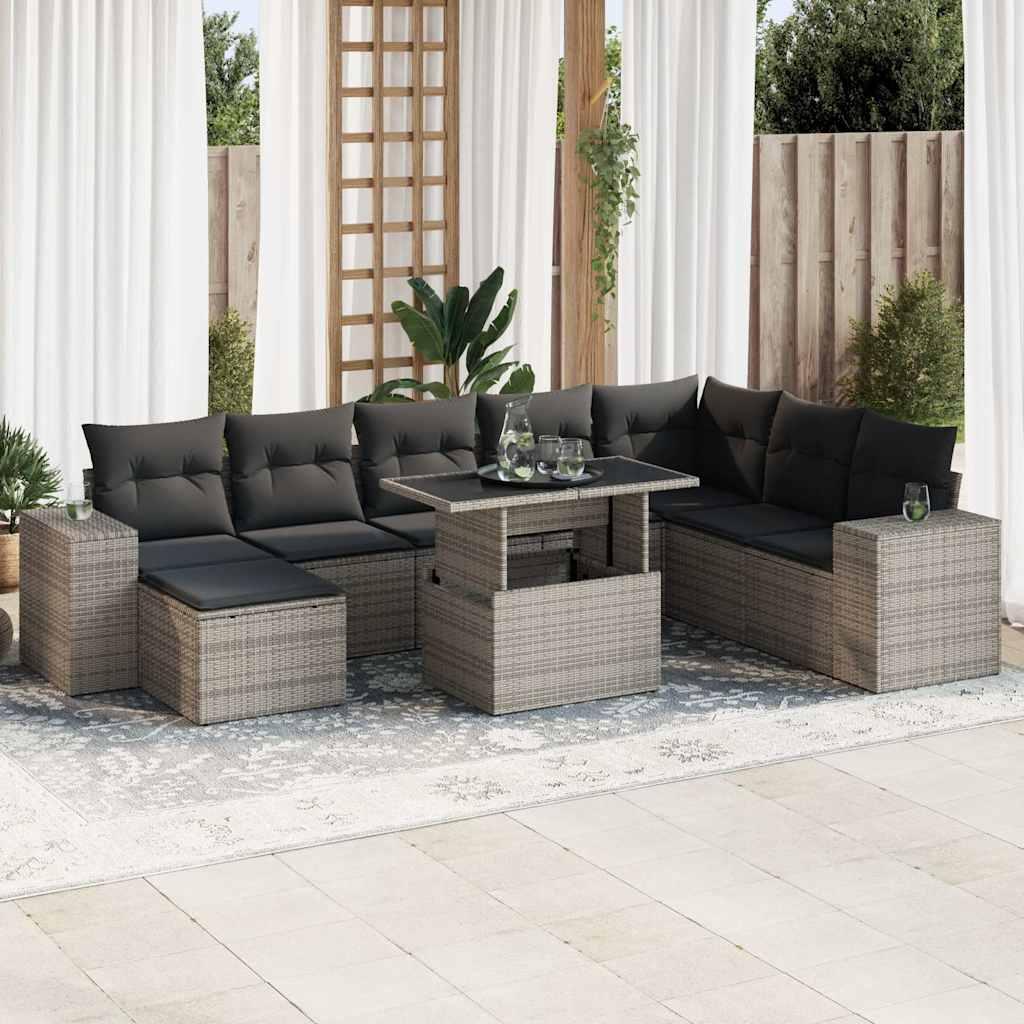Sofasæt Til Haven 9 Dele Med Hynder Polyrattan Sort - Grå / med opbevaring