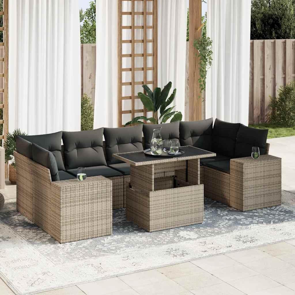 Sofasæt Til Haven 8 Dele Med Hynder Polyrattan Sort - Grå / med opbevaring
