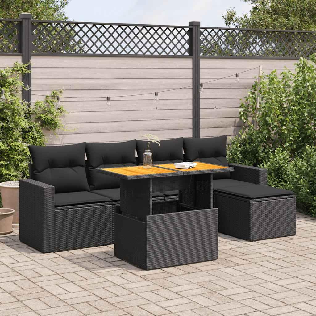 Sofasæt Til Haven 6 Dele Med Hynder Polyrattan Sort - Sort / med opbevaring