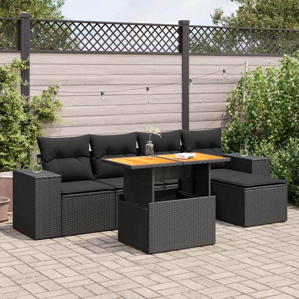 Sofasæt Til Haven 6 Dele Med Hynder Polyrattan Sort - Sort / med opbevaring