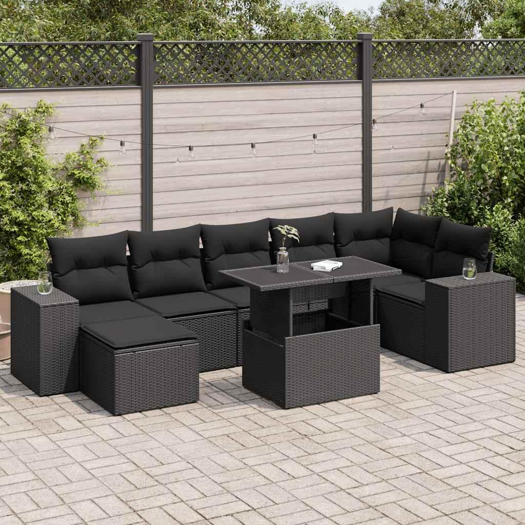 Sofasæt Til Haven 8 Dele Med Hynder Polyrattan Sort - Sort / med opbevaring