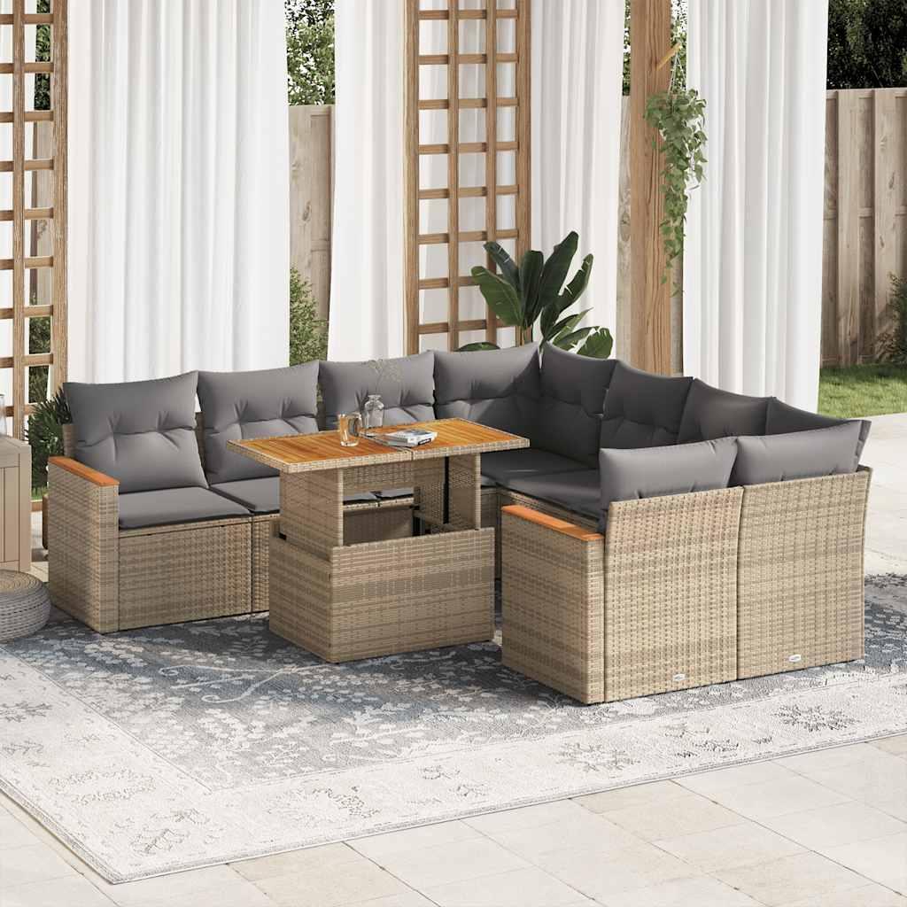 Sofasæt Til Haven 9 Dele Med Hynder Polyrattan - beige og grå / med opbevaring
