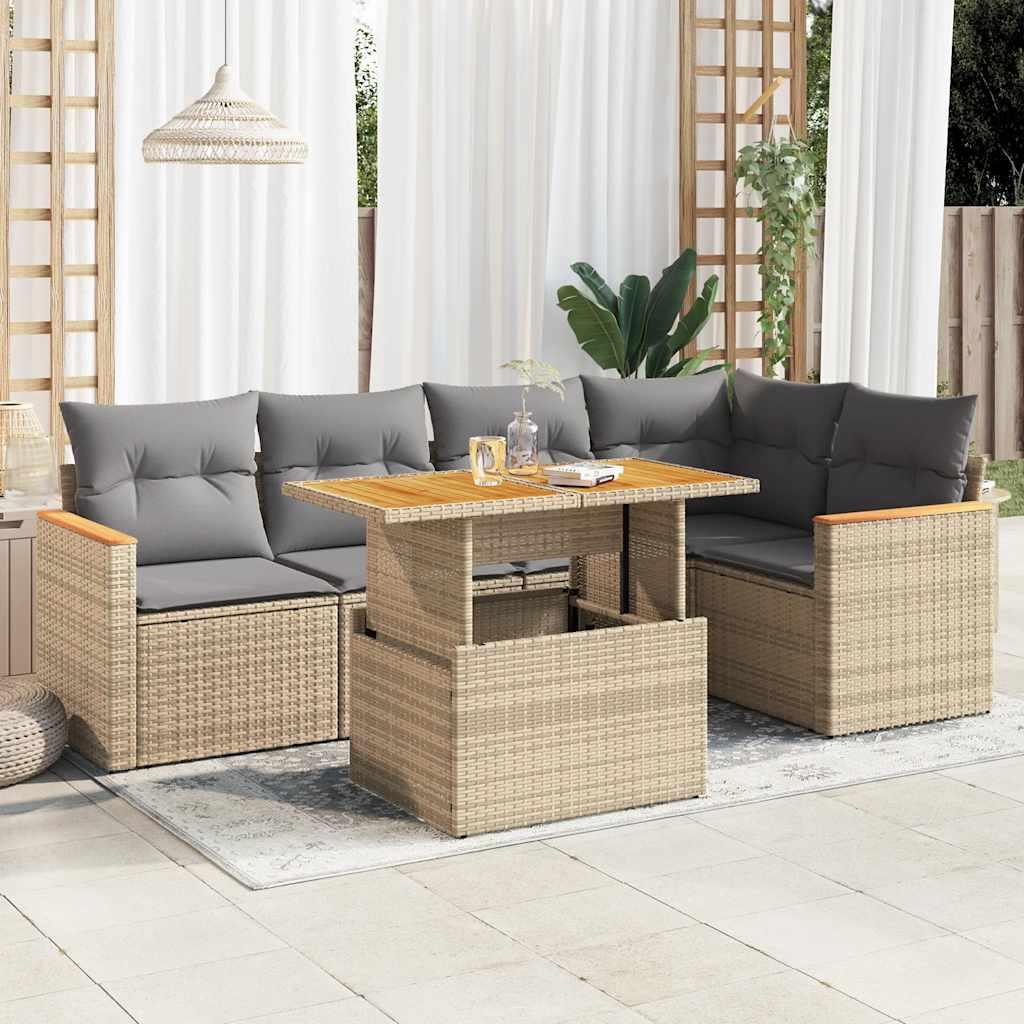 Sofasæt Til Haven 6 Dele Med Hynder Polyrattan - beige og grå / med opbevaring