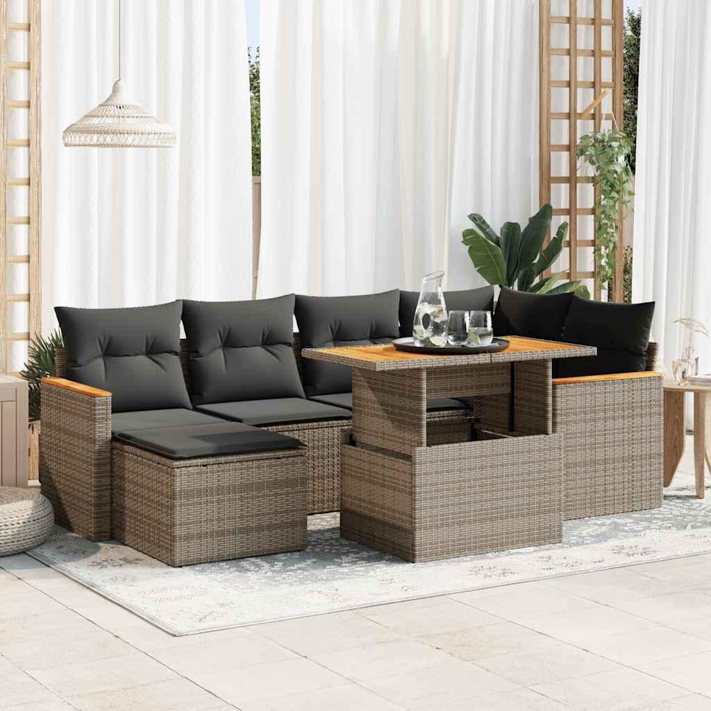 Sofasæt Til Haven 7 Dele Med Hynder Polyrattan Sort - Grå / med opbevaring