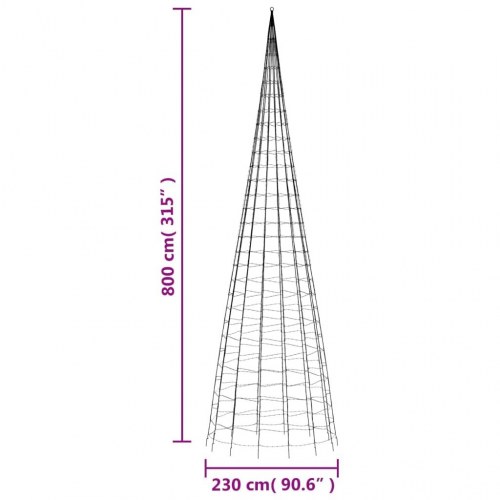 LED-juletræ til flagstang - 3.000 LED’er, 800 cm, flerfarvet