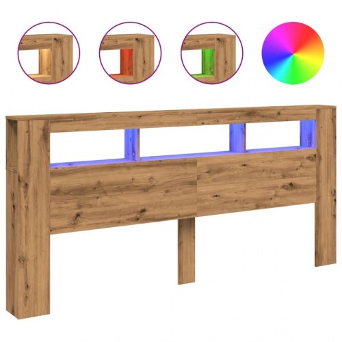 Sengegavl med LED-lys 220×18,5×103,5 cm - konstrueret træ, kunsteg