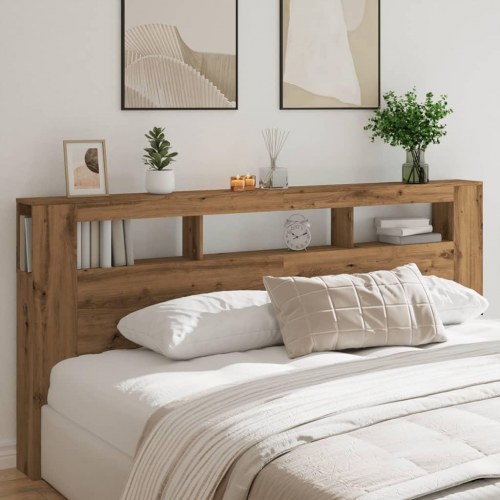 Sengegavl med LED-lys 220×18,5×103,5 cm - konstrueret træ, kunsteg