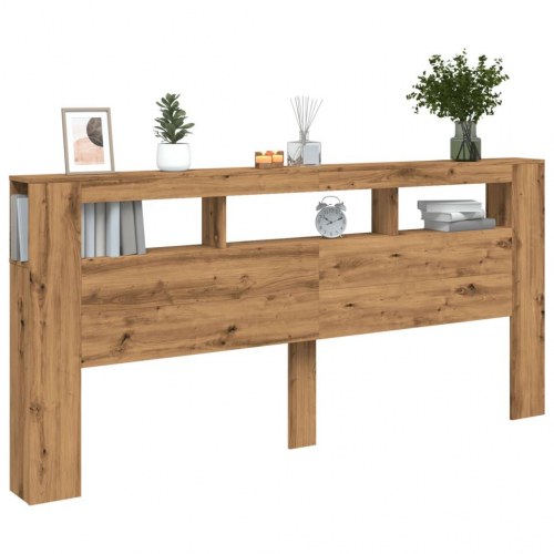 Sengegavl med LED-lys 220×18,5×103,5 cm - konstrueret træ, kunsteg