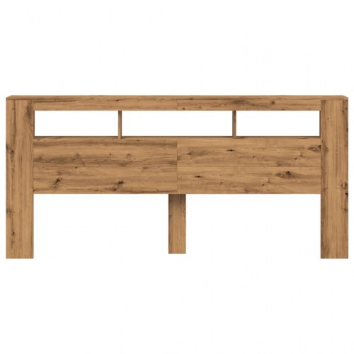 Sengegavl med LED-lys 220×18,5×103,5 cm - konstrueret træ, kunsteg