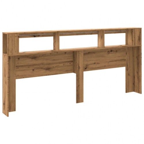 Sengegavl med LED-lys 220×18,5×103,5 cm - konstrueret træ, kunsteg