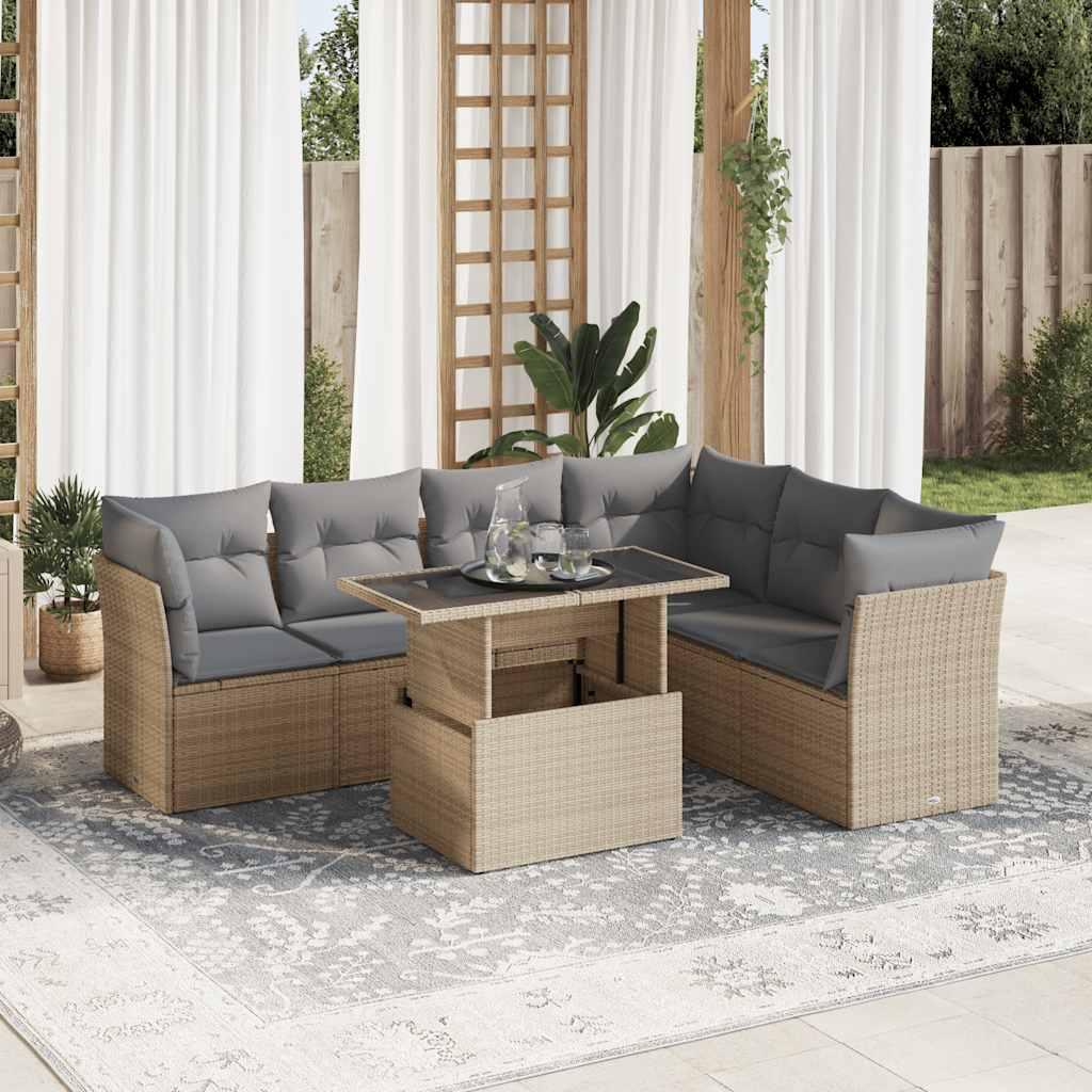 Sofasæt Til Haven 7 Dele Med Hynder Polyrattan - beige og grå / med opbevaring