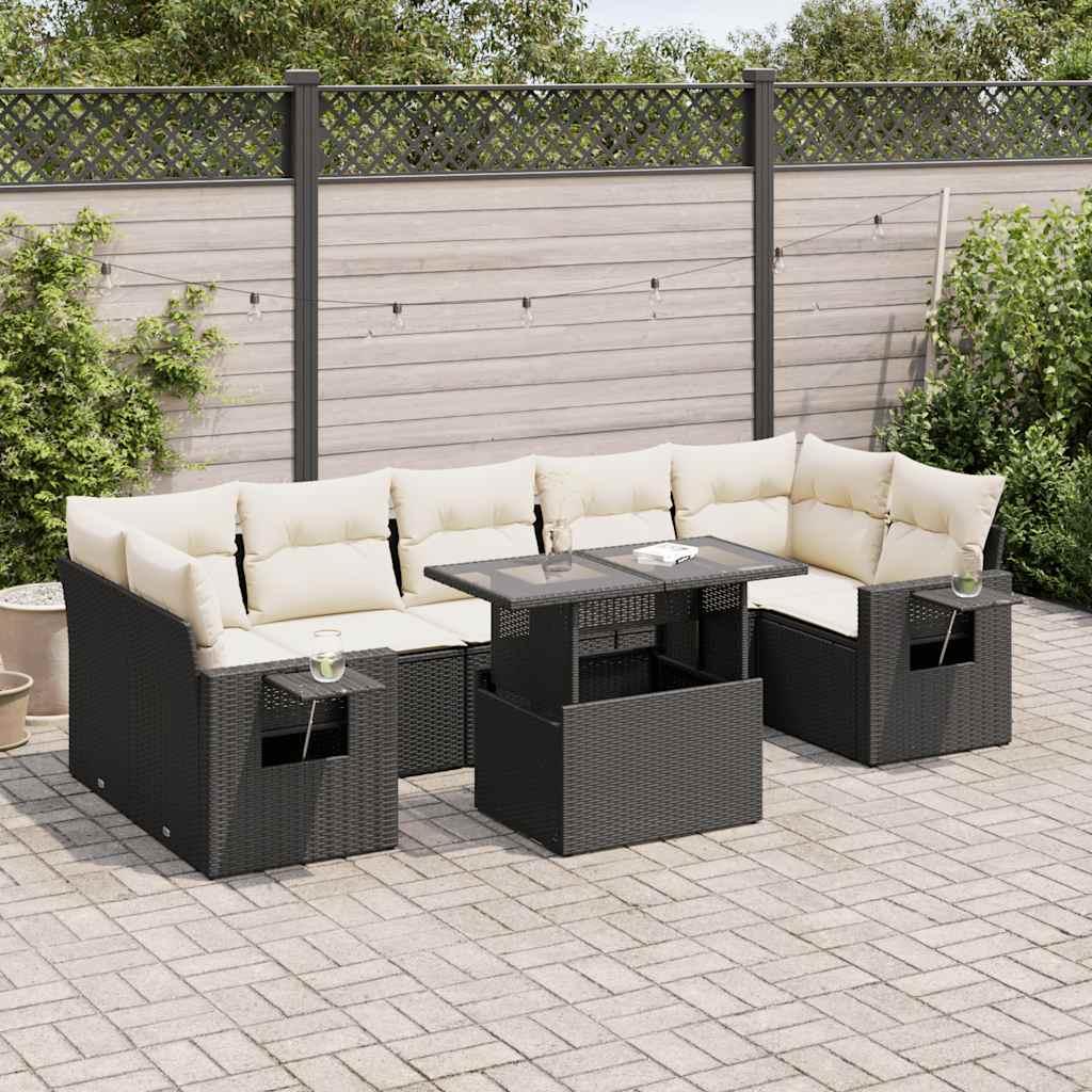 Sofasæt Til Haven 8 Dele Med Hynder Polyrattan - Sort og cremefarvet / med opbevaring