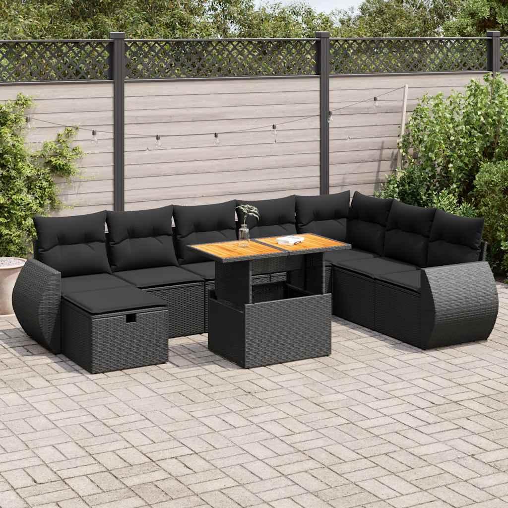 Sofasæt Til Haven 9 Dele Med Hynder Polyrattan - Sort / med opbevaring