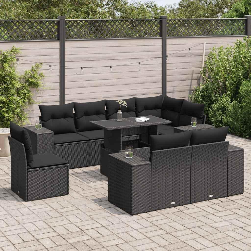 Sofasæt Til Haven 9 Dele Med Hynder Polyrattan Sort - Sort / med opbevaring