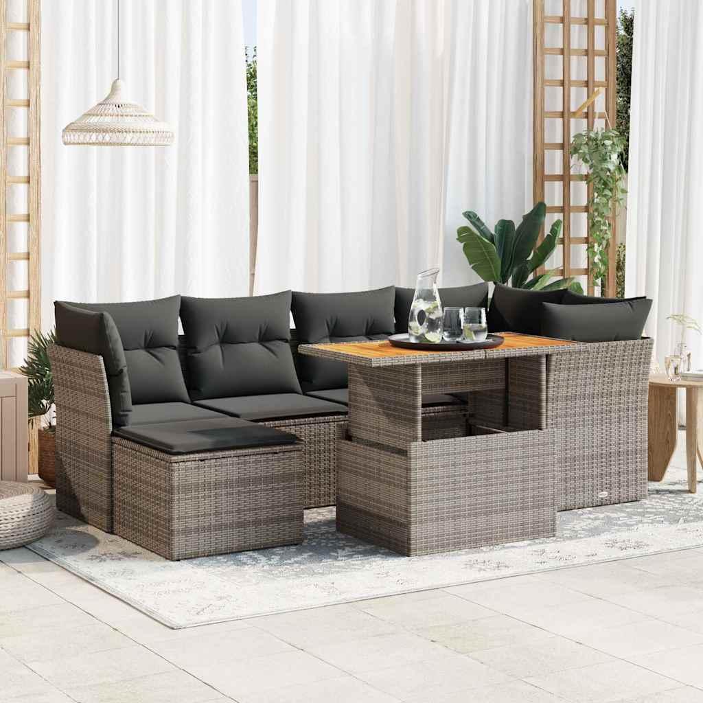 Sofasæt Til Haven 7 Dele Med Hynder Polyrattan - Grå / med opbevaring