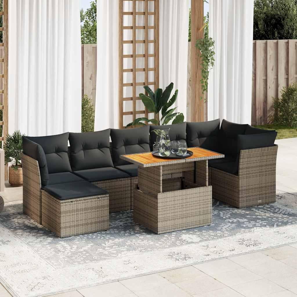 Sofasæt Til Haven 8 Dele Med Hynder Polyrattan - grå og mørkegrå / bord 3x midterdel 3x hjørnedel fodskammel