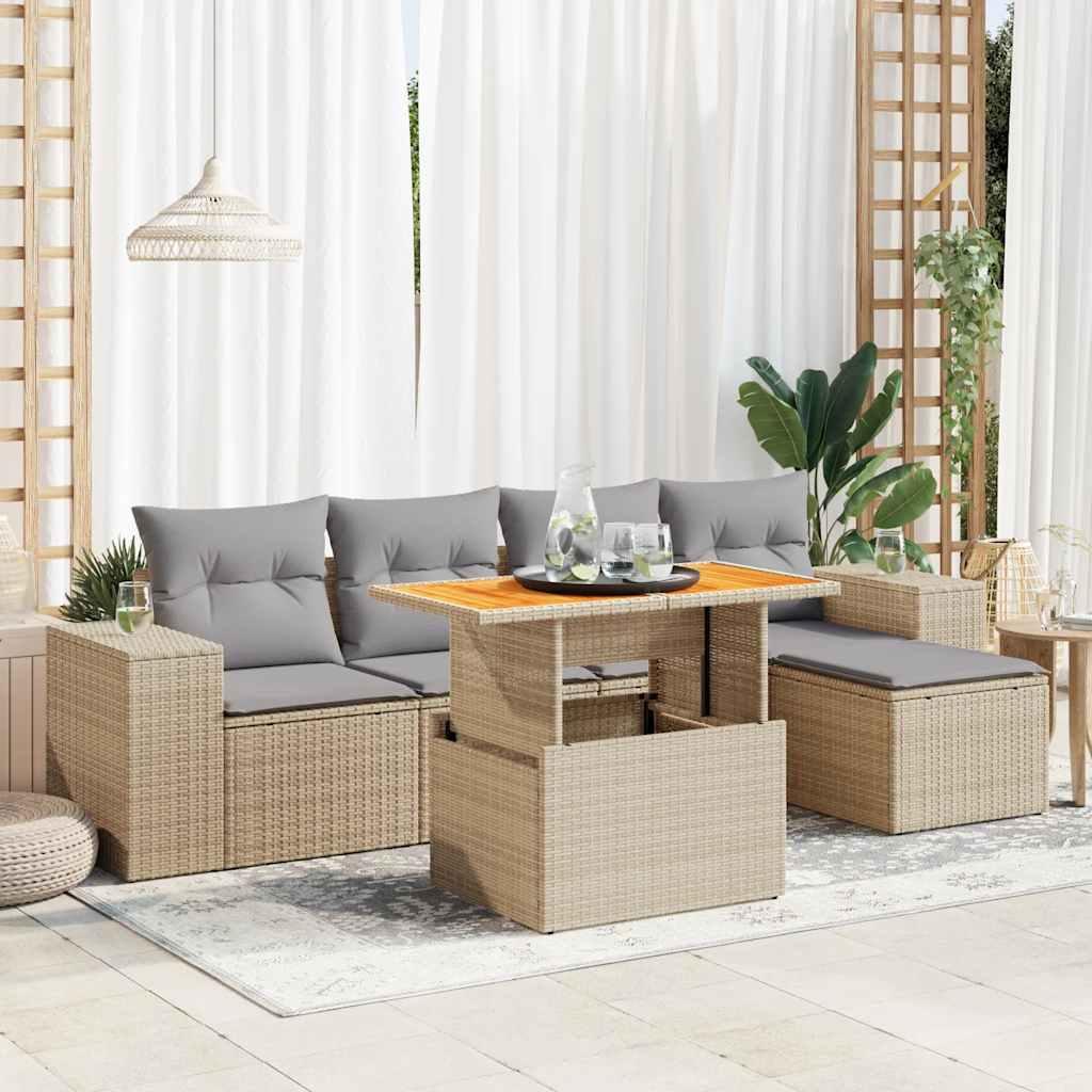 Sofasæt Til Haven 6 Dele Med Hynder Polyrattan - Beige og grå / Med opbevaring