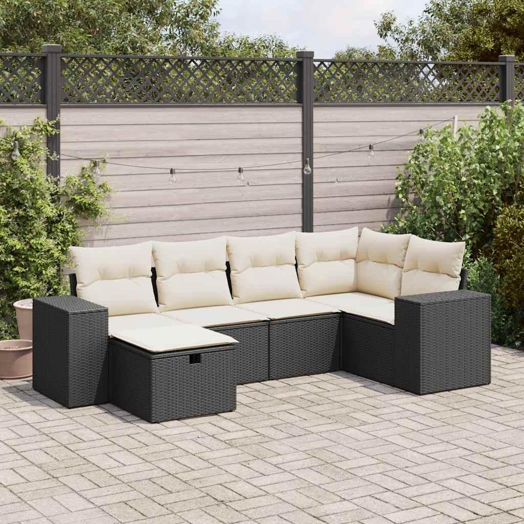 Sofasæt Til Haven 7 Dele Med Hynder Polyrattan Beige - Sort og cremefarvet / med opbevaring